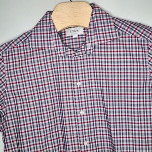Eton Contemporary Dress Shirt Mens Size L 42-16.5‎ Check Long Sleeve Button READ